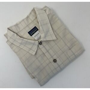 Vintage Patagonia Men's Shirt‎ Polyester Short Sleeve Cream Color Large 90's